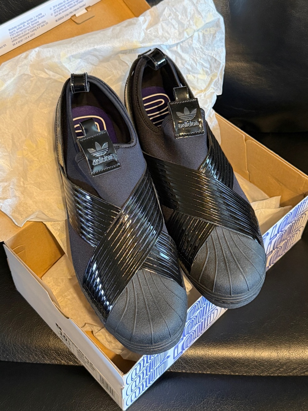 NIB adidas Women’s Triple Black Superstar Slip-On Sneakers